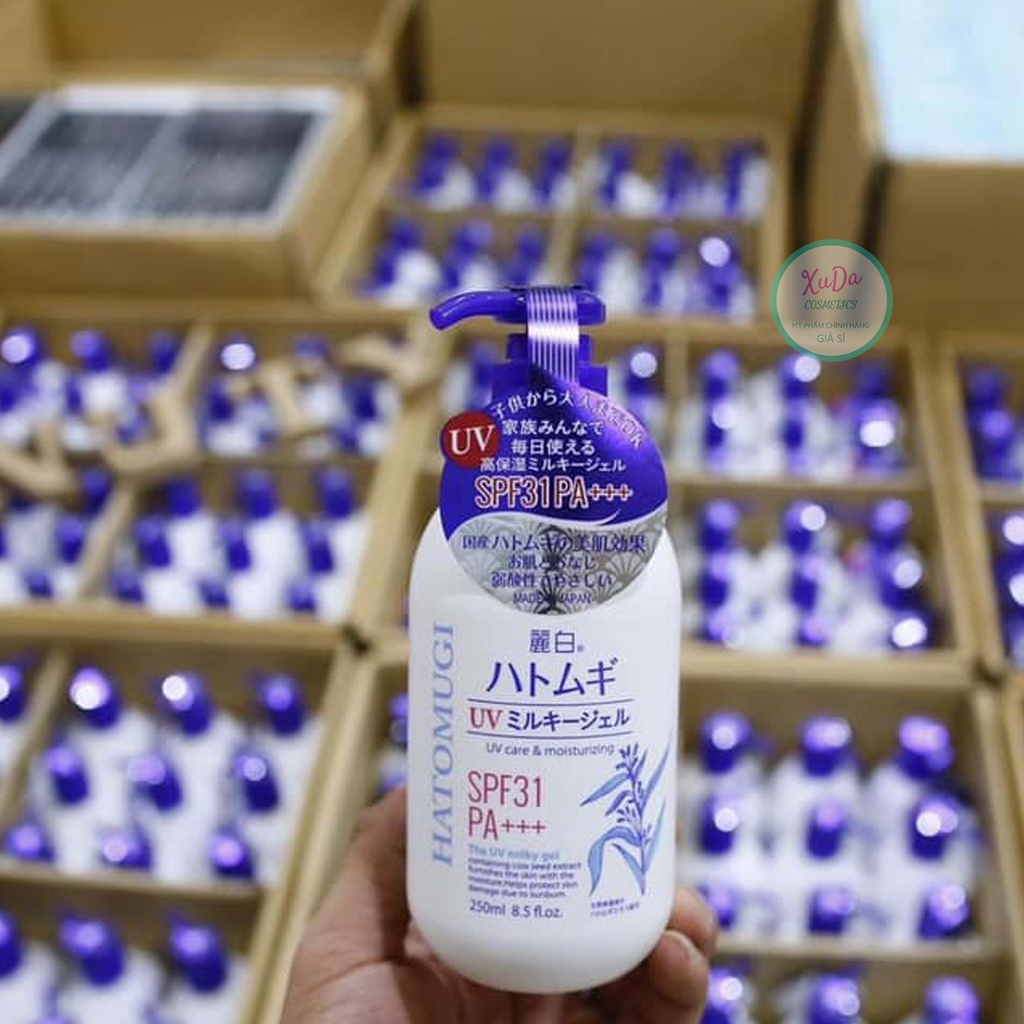 Sữa dưỡng thể Hatomugi trắng da chống nắng Nhật Bản Hatomugi uv milky gel SPF31 PA +++ 250ml