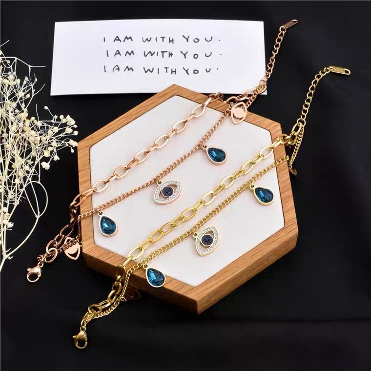 Vòng Đeo Tay Hai Lớp Bằng Thép Titan Mạ Vàng Hồng 18K / Vàng Hồng / Bạc Thiết Kế Hình Mắt Quỷ Độc Đáo Phong Cách Âu Mỹ Sang Trọng