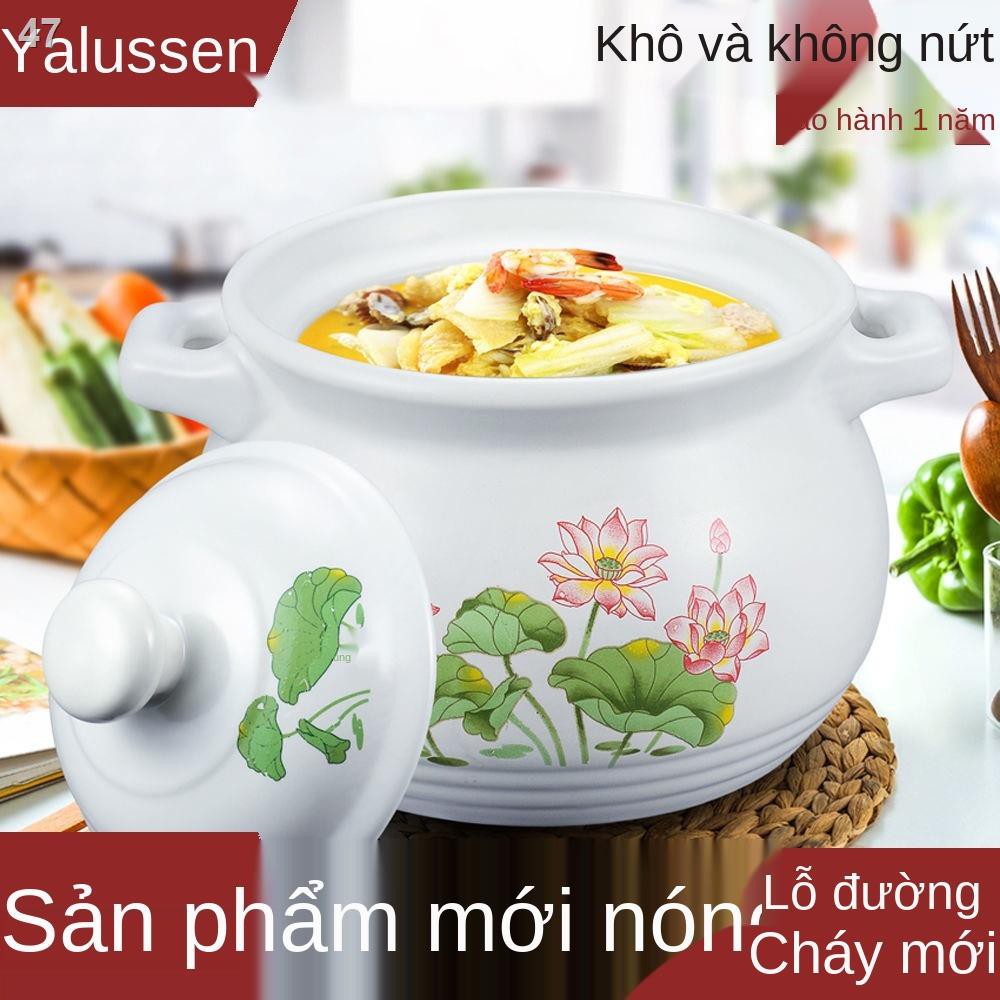 JNồi hầm canh bếp ga gia đình ngọn lửa hở chịu nhiệt độ cao đất nung dung tích lớn đá kiểu cổ