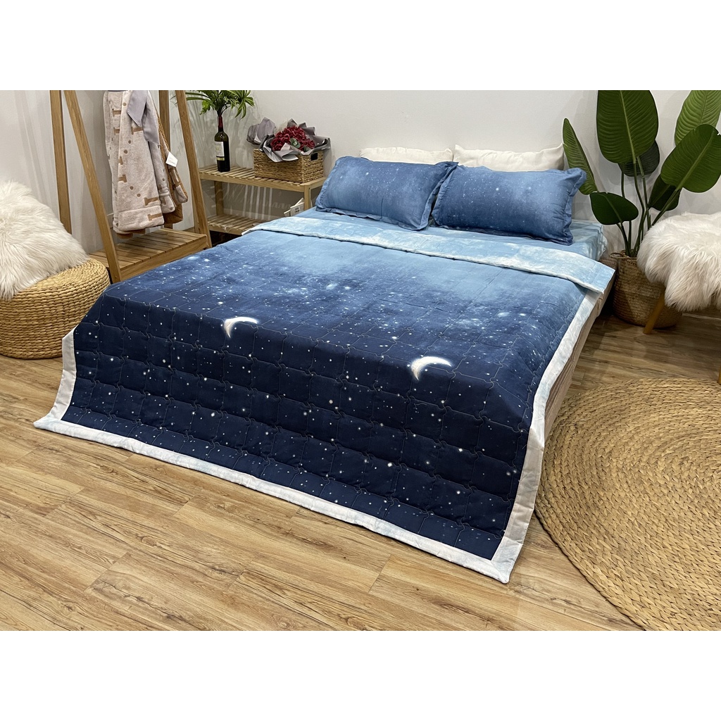 Set ga gối chăn hè chần bông 5 món Cotton EMMIBedding, mẫu màn đêm mền cotton họa tiết đáng yêu