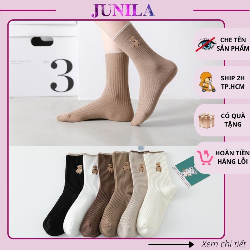 Tất vớ nữ cổ cao hoạt hình gấu dễ thương cotton cao cấp hàn quốc TN03