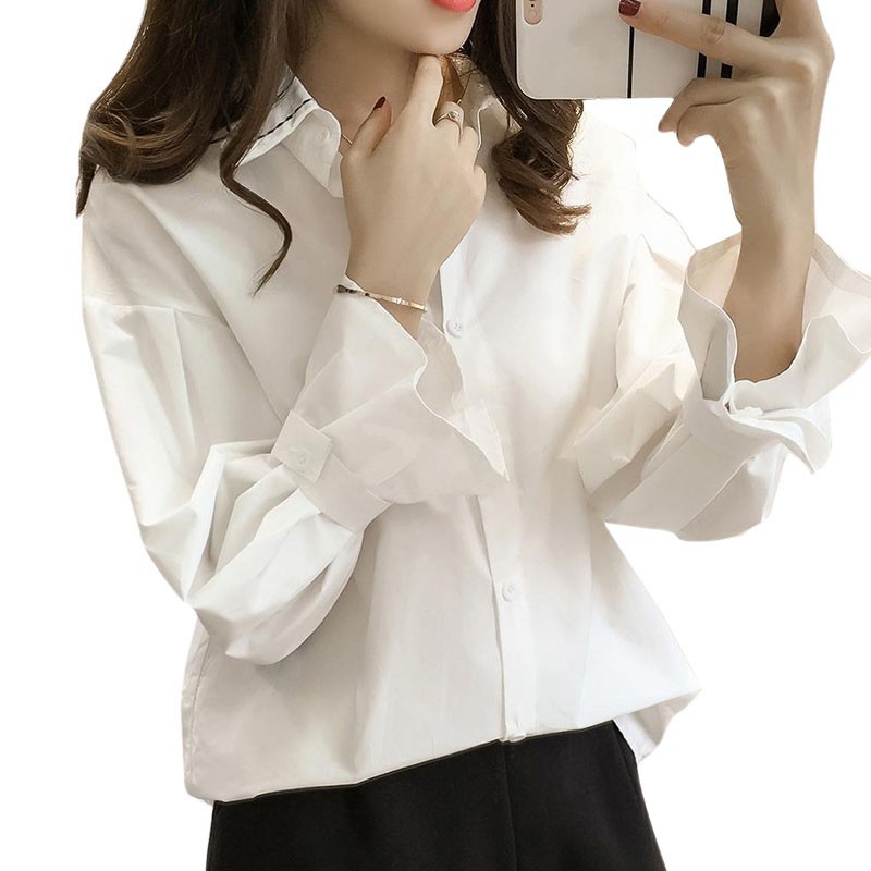 Áo sơ mi cổ bẻ dài tay phong cách Hàn Quốc trẻ trung thanh lịch dành cho nữ | BigBuy360 - bigbuy360.vn