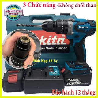 Máy khoan pin makita 36v không chổi than đầu auto lock 13 ly cực khỏe , tặng kèm mũi khoan