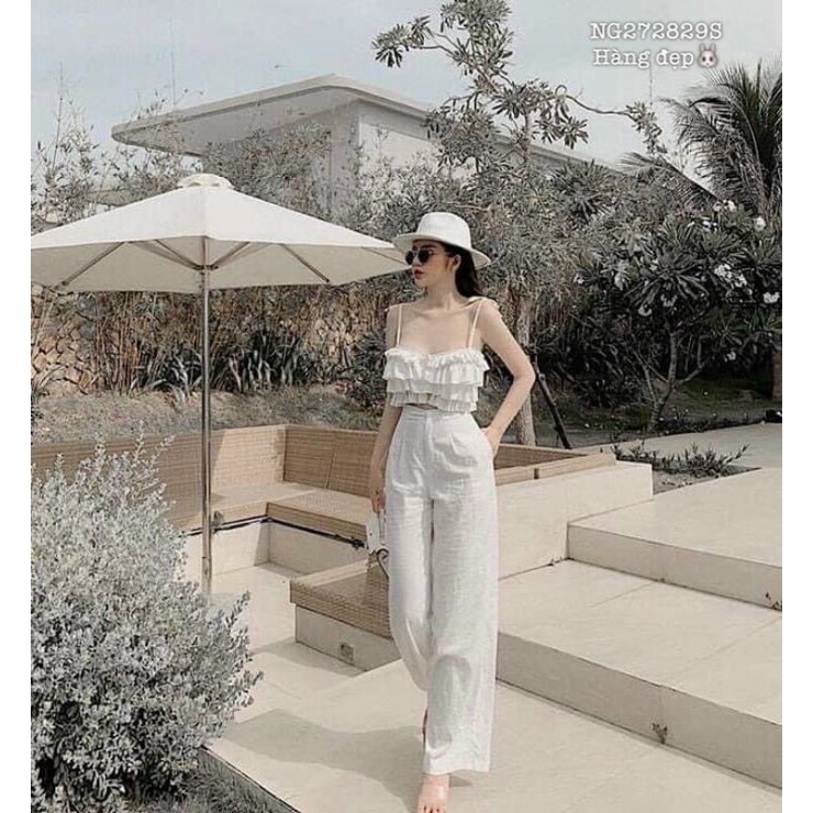 Sét áo croptop kèm quần ống rộng