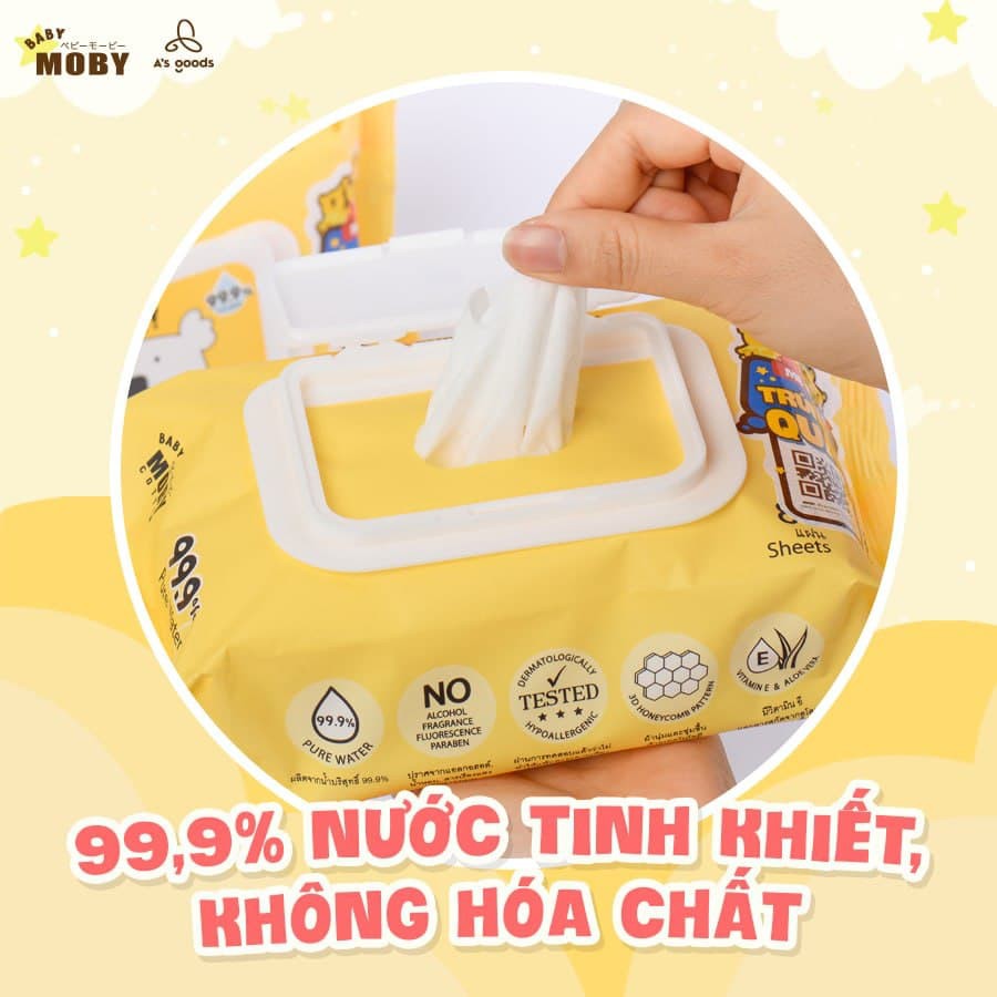 Khăn Ướt MOBY BABY 99,9% Nước Tinh Khiết 80c