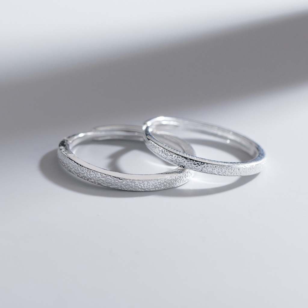 Nhẫn đôi nhẫn cặp nam nữ bạc s925 tròn vệt nhám Cá jewelry NĐ60
