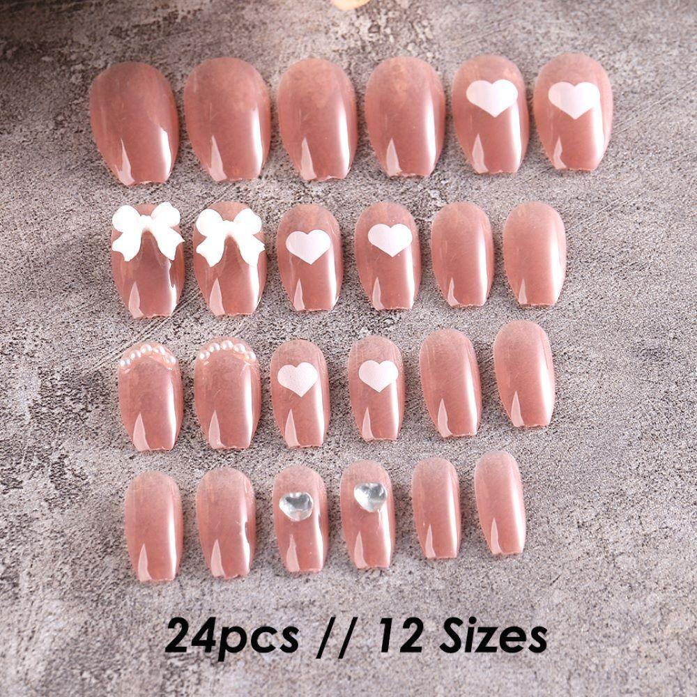 MIHAN1 Móng Tay Giả Dạng Nhấn Màu Hồng / Tím / Hồng Xinh Xắn Có Thể Tá