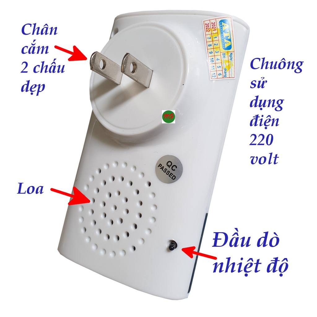 Chuông cửa không dây chống nước CÓ HIỂN THỊ NHIỆT ĐỘ MÔI TRƯỜNG ATA AT-910 - nút nhấn không pin có thể để ngoài trời