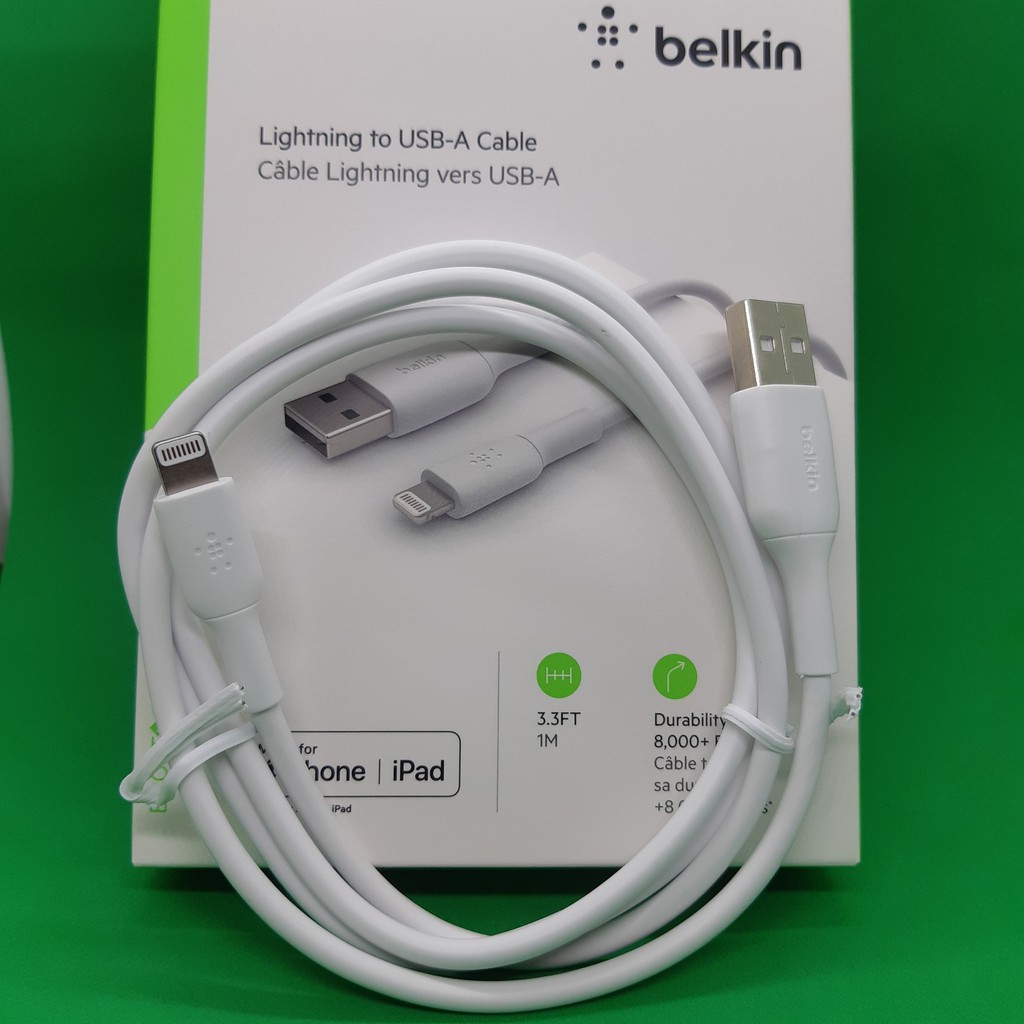 Cáp Sạc Nhanh IPHONE USB - Lightning BELKIN Chính Hãng Của Mỹ, Dài 1m, Màu Trắng, Độ Bền Cao, Bảo Hành 12 Tháng