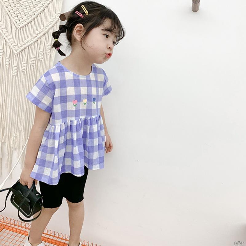 Áo Cotton Hoạ Tiết Sọc Ca Rô Cho Bé 1-6 Tuổi