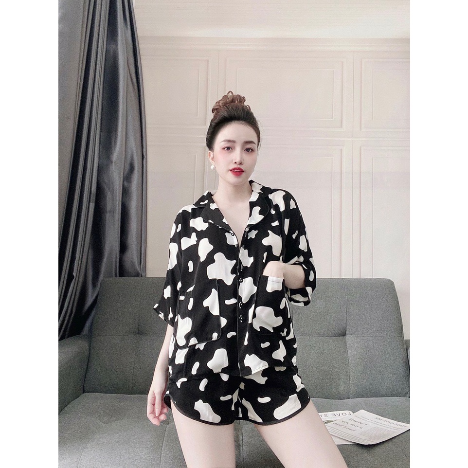 Đồ Ngủ Nữ Mặc Nhà - Pijama Lụa Bò Sữa Nữ Cute Dễ Thương Quần Áo Mặc Nhà Cao Cấp.