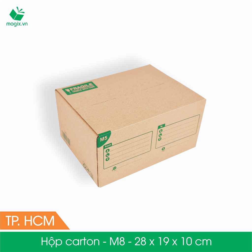 M8 - 28x19x10 cm - 100 Thùng hộp carton + tặng 50 decal HÀNG DỄ VỠ