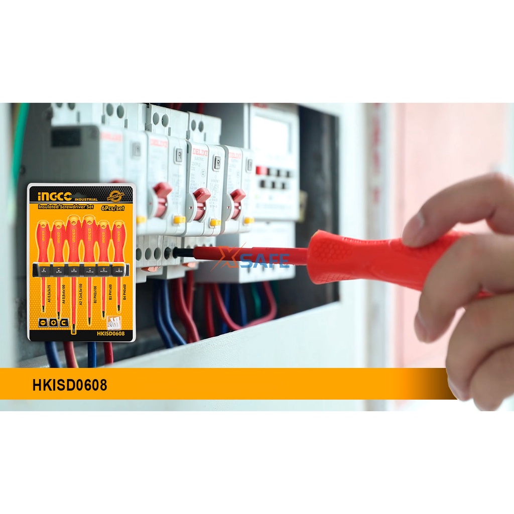 Bộ 6 tua vít cách điện 1000V INGCO HKISD0608 tay cầm mới Bộ tuốc nơ vít đa năng chui tròn cách điện