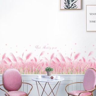 Decal dán chân tường cỏ lau hồng xinh xắn.