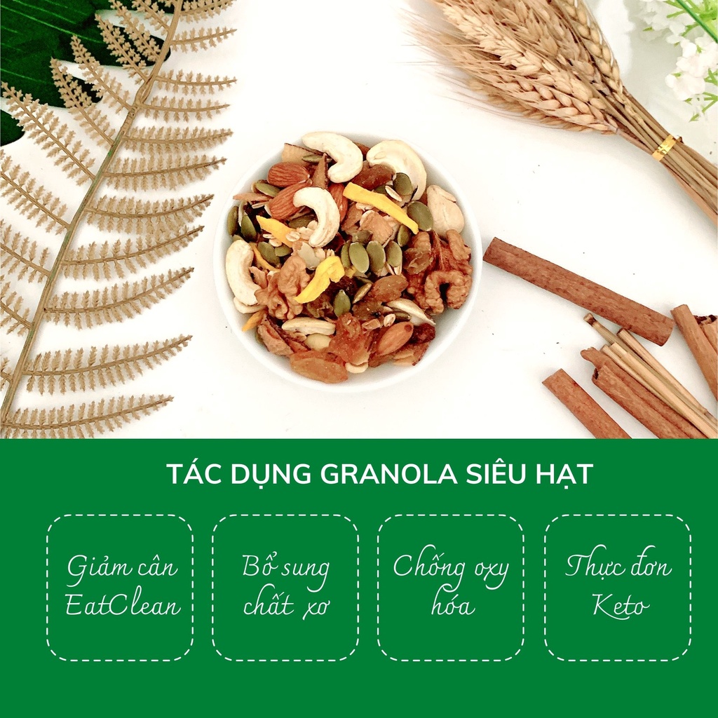 Granola siêu hạt ngũ cốc ăn kiêng giảm cân eatclean healthy ăn thô tốt cho bà bầu Vietpurity loại 500g