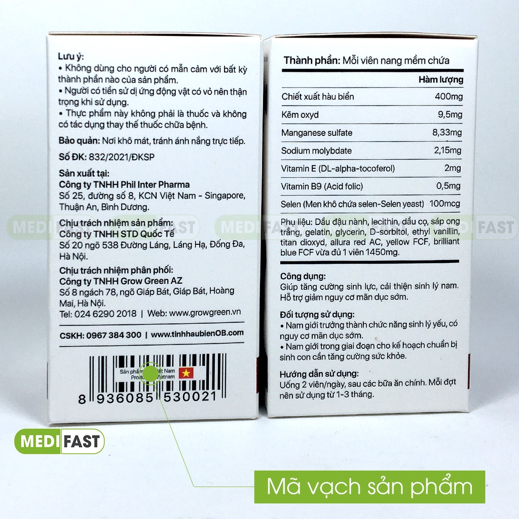 Tinh hàu biển OB - Có tem tích điểm 6h tặng 1h giúp tăng cường sinh lý nam giới, tăng testosterone thành phần hàu biển