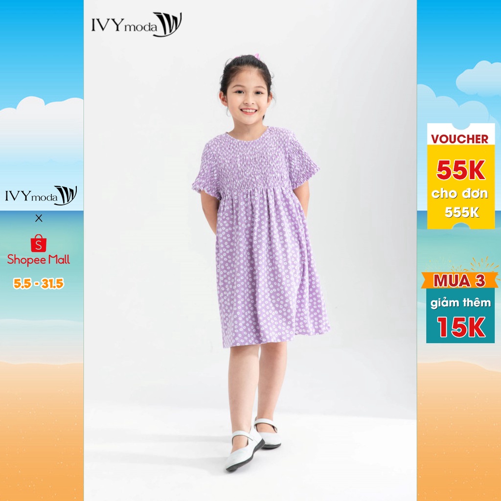 [NHẬP WABRTL5 GIẢM 10% TỐI ĐA 50K ĐH 250K ]Đầm thun xòe chần chun co giãn bé gái IVY moda MS 42G1237