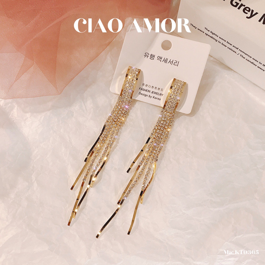 KT0365-Khuyên tai nữ, Bông tai dài lấp lánh dự tiệc sang trọng nhiều dây viền ngoài Trang sức Ciao Amor