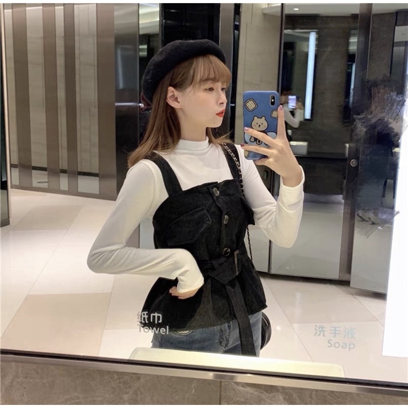 Áo hai dây nhung tăm kèm tai - Áo bánh bèo nữ tính Hàng QCCC