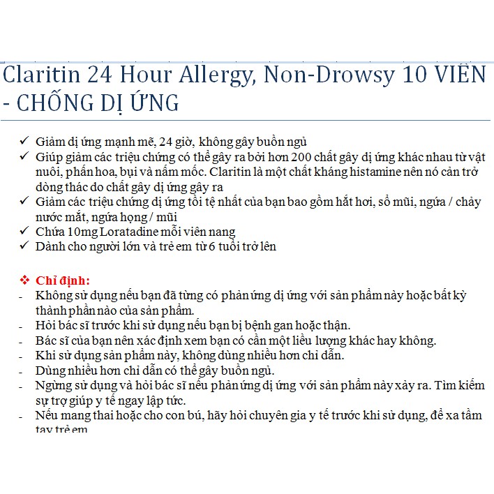 [DATE 2/2024] Claritin 24 Hour Allergy, Non-Drowsy 30 / 45 / 70 / 85 / 90 VIÊN - CHỐNG DỊ ỨNG