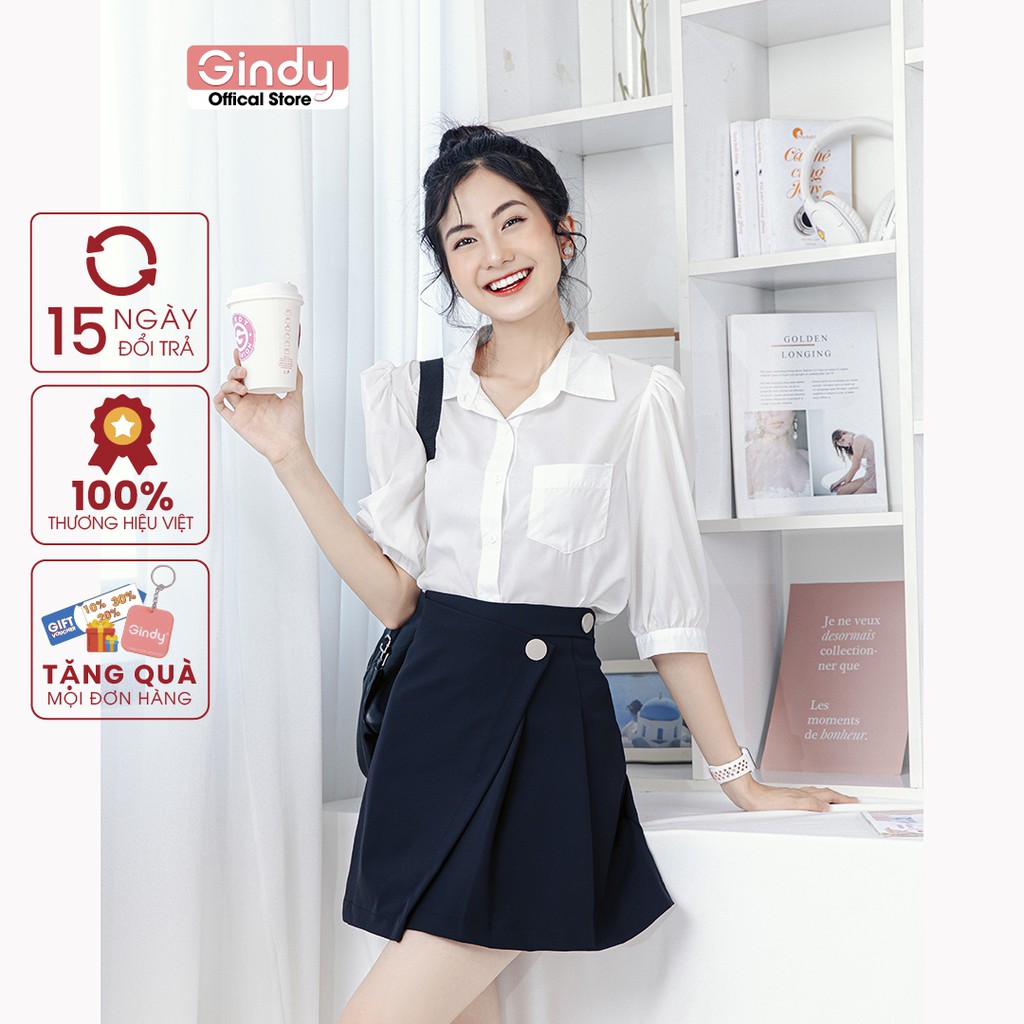 Chân váy ngắn chữ A GINDY váy đen vạt xếp chéo thời trang hàng thiết kế V20012