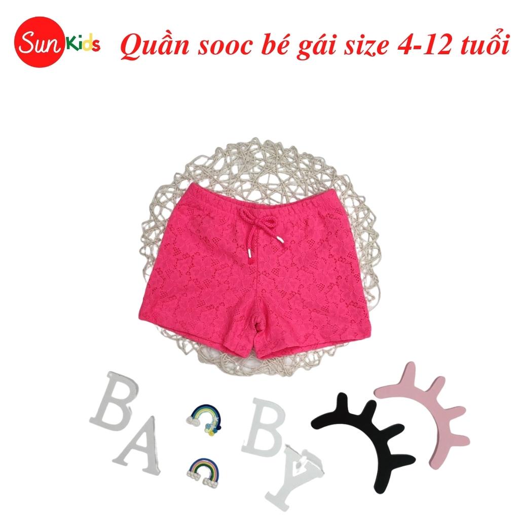 Quần short bé gái SUNKIDS, quần sooc bé gái chất ren và cotton , size 4-12 tuổi