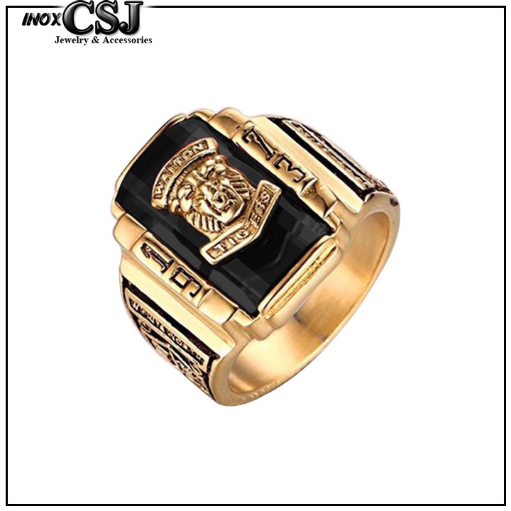 NHẪN NAM INOX MẠ VÀNG SƯ TỬ 1973 ĐÁ ĐEN siêu đẹp - tặng hộp đựng xinh xắn