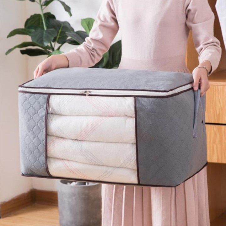 Túi để đồ cỡ lớn bằng vải hút ẩm không dệt đựng quần áo chăn màn dáng ngang kích thước 60x40x36cm độ bền cao tienich