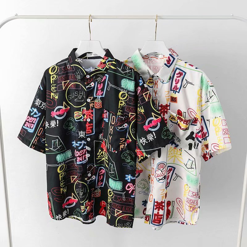 Áo sơ mi hoạt hình graffiti, trang phục cặp đôi, unisex, tất miễn phí