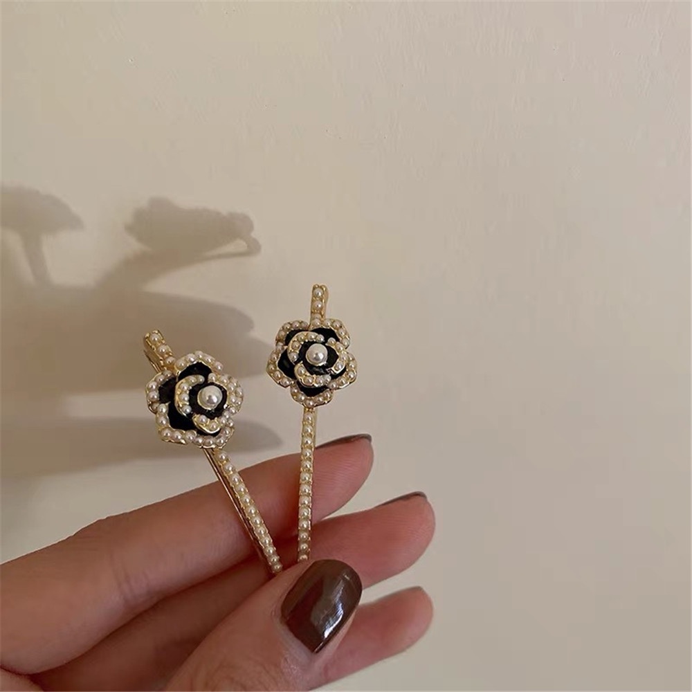 Kẹp Tóc Đính Ngọc Trai Giả Màu Đen Phong Cách Cổ Điển Thời Trang Cho Nữ