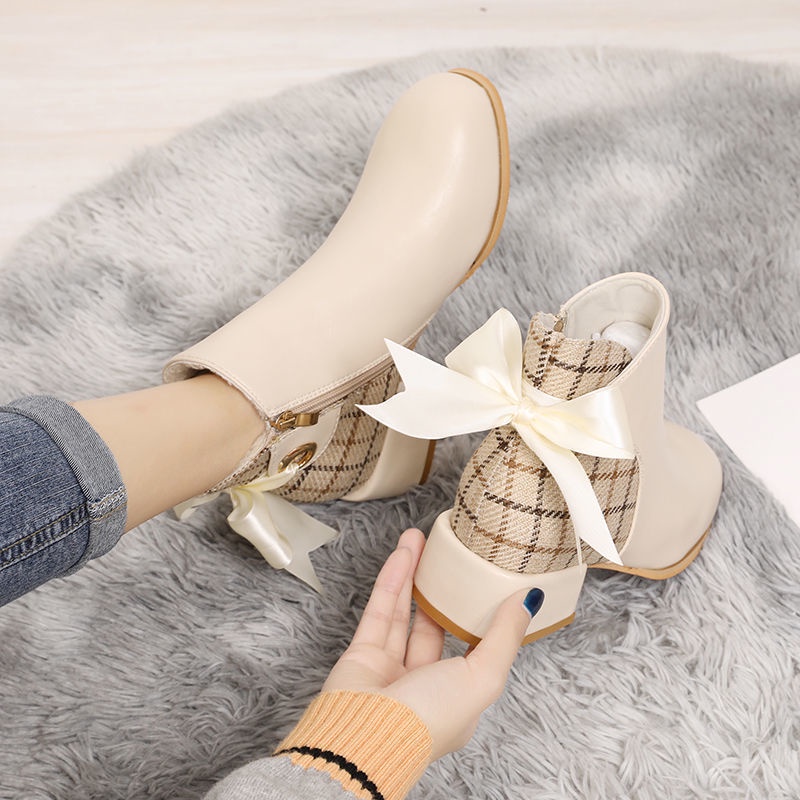Giày Boot Martin Ngắn Đế Dày Phối Nơ Phong Cách Preppy Mẫu Mới Thời Trang Thu Đông Năm 2021 Cho Bé