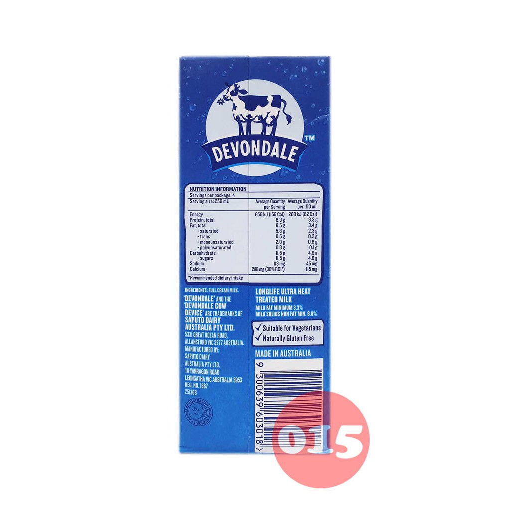 SỮA TƯƠI DEVONDALE FULL CREAM MILK - SỮA TƯƠI NGUYÊN KEM HỘP 1L