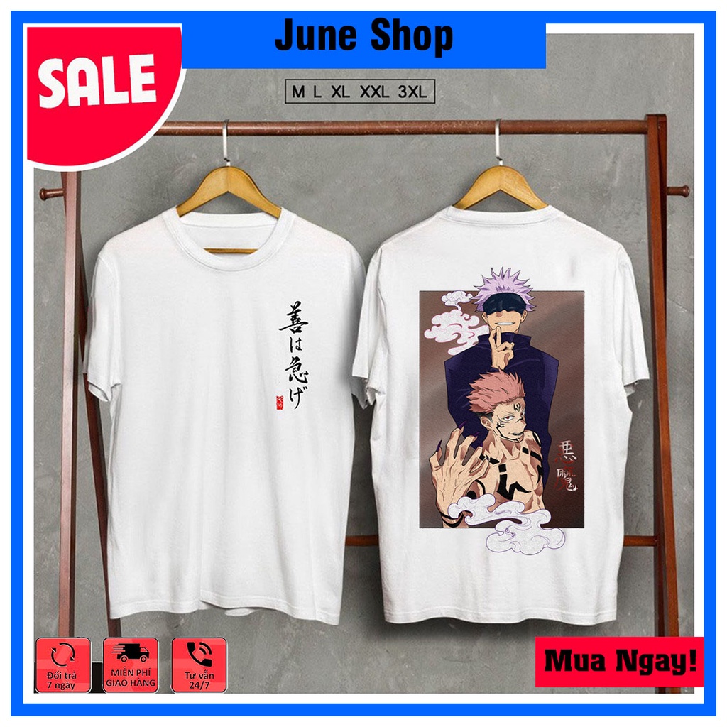 Áo Jujutsu Kaisen - Satoru Gojo, Áo Anime Manga màu trắng cộc tay, in hình đẹp nhất