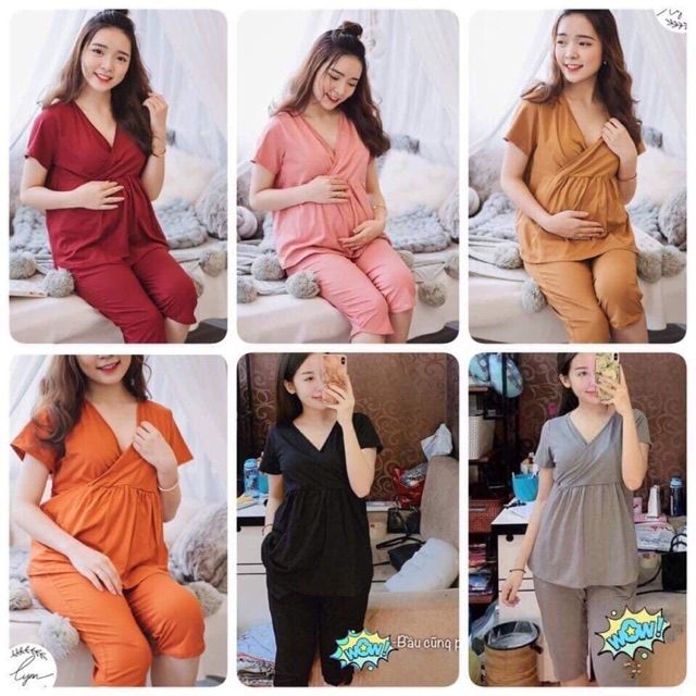 Bộ lửng bầu Link vạt chéo kết hợp mặc sau sinh cho mẹ