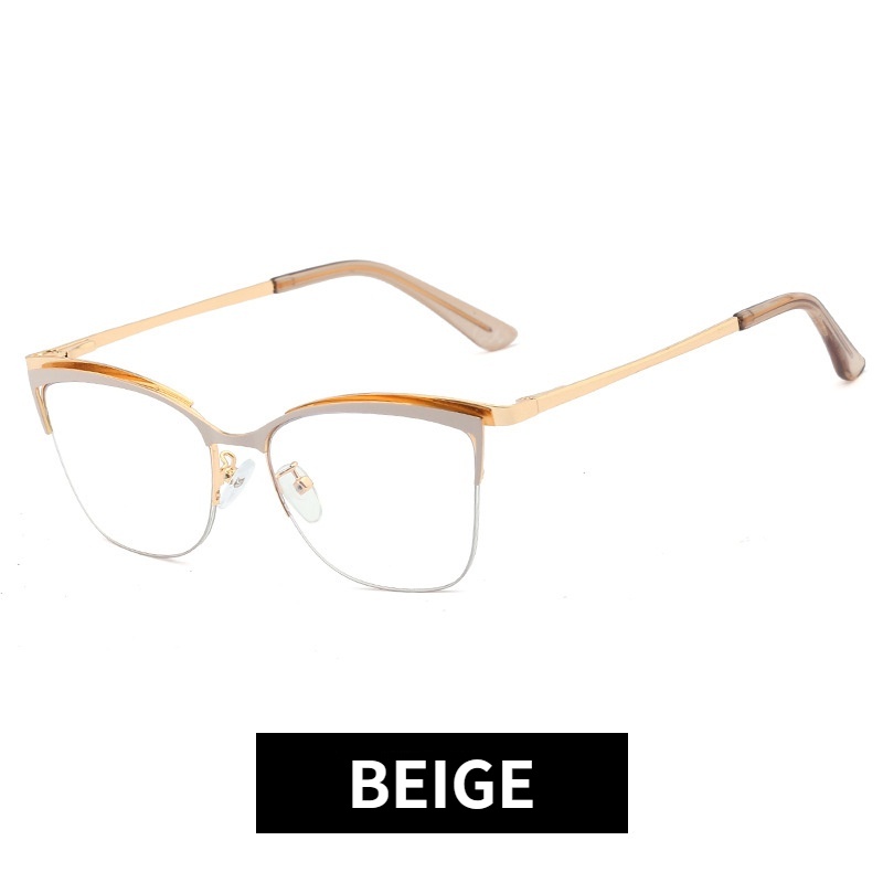 Mắt Kính Gọng Kim Loại Tròng Nửa Chống Ánh Sáng Xanh Thời Trang Phương Tây Cho Nữ