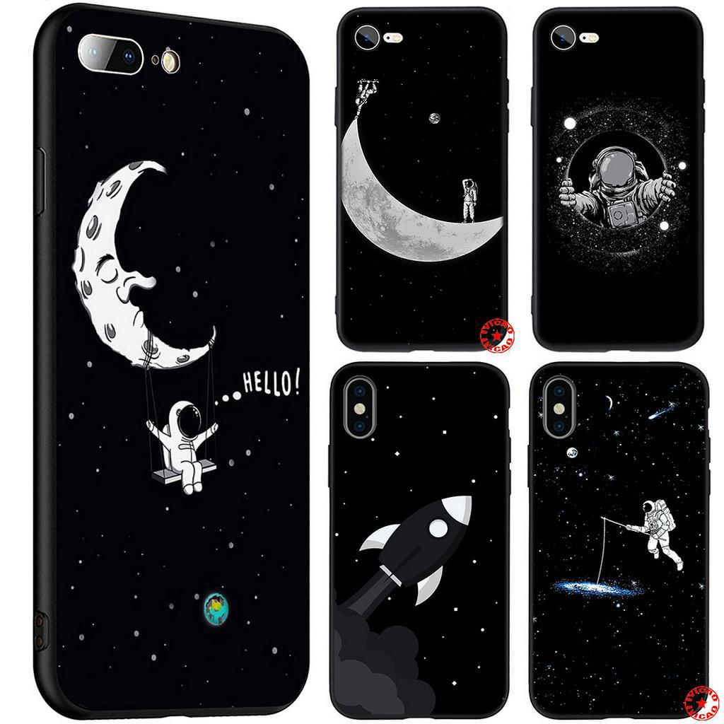 Ốp Điện Thoại Họa Tiết Phi Hành Gia / Mặt Trăng Màu Đen Cho iPhone 5 5S 6 6S 7 8 Plus 46S