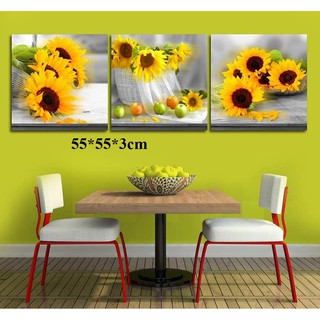 Tranh thêu chữ thập bộ hoa hướng dương 3 bức 55*55*3cm