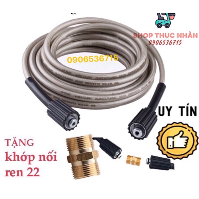Dây cao áp dành cho máy rửa xe 7M-15M tặng kèm khớp nối đồng ren 22MM