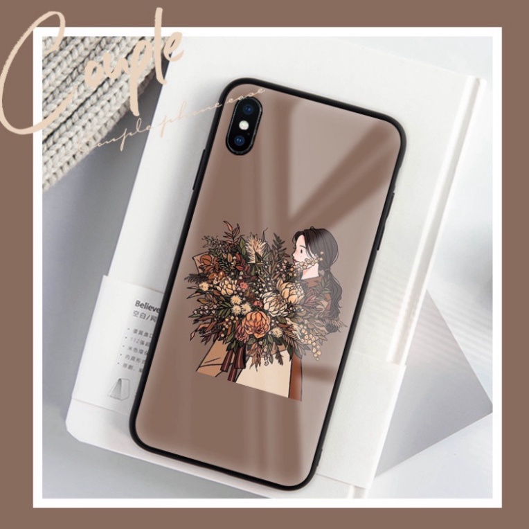Ốp lưng iphone 6, 7, 8 Plus, X, XS, XR, XSMAX, 11, 11PRO, 11 PROMAX, 12, 13 PROMAX người con gái CẦM HOA BẰNG KÍNH PKVN