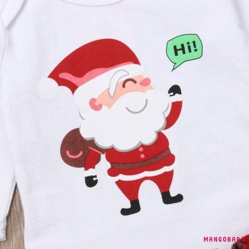 Set áo ngắn tay in hình ông già Noel liền quần tã + váy kèm băng đô nơ dễ thương cho bé gái