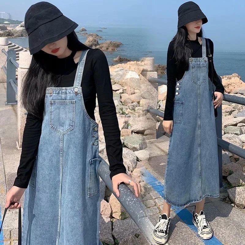 Yếm Váy Bò Jean Nữ Dáng Dài Qua Gối Bigsize Thời Trang Phong Cách Cá Tính Nữ Hàn Quốc Chali Y014