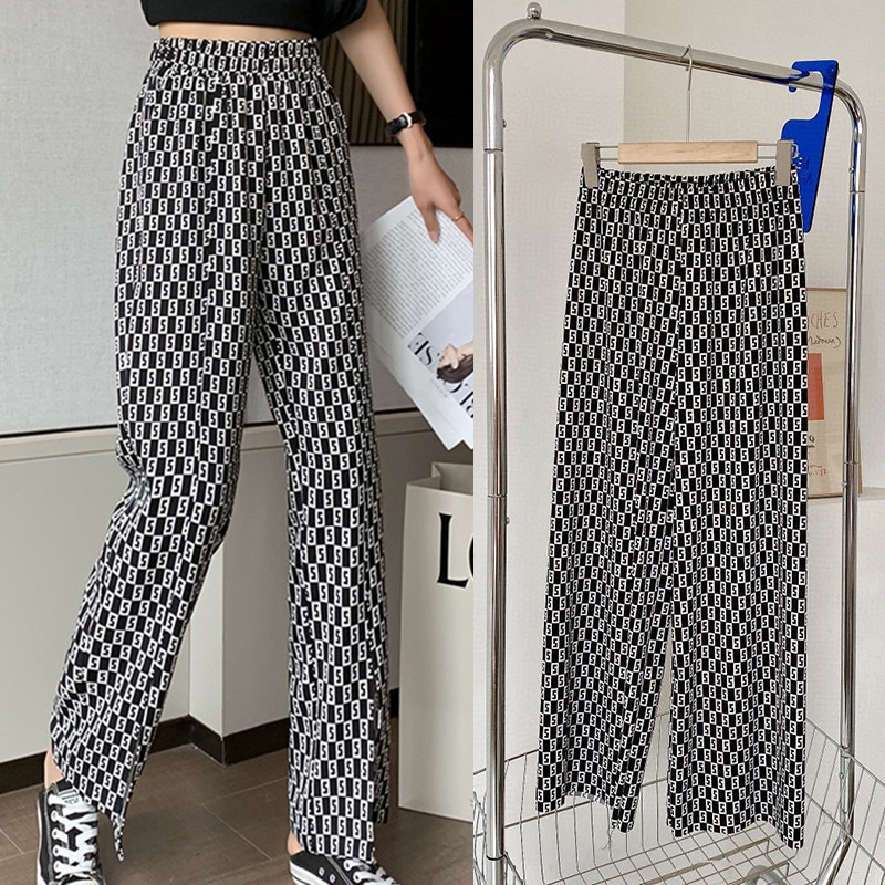 Korean High Waisted Straight Pants Elastic Waist Fashion Wild Wide-leg Pants