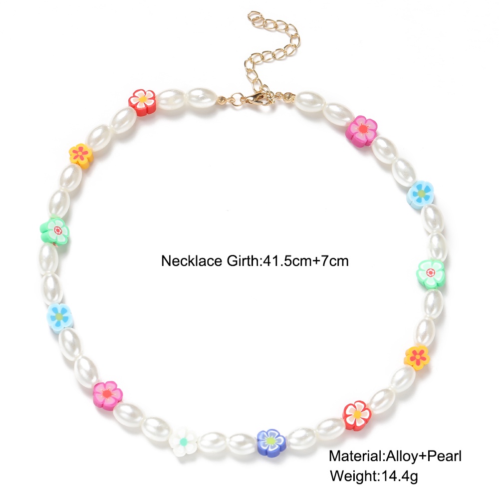 Vòng cổ choker 17KM xỏ hạt ngọc trai nhiều màu hình bông hoa mặt cười ngôi sao