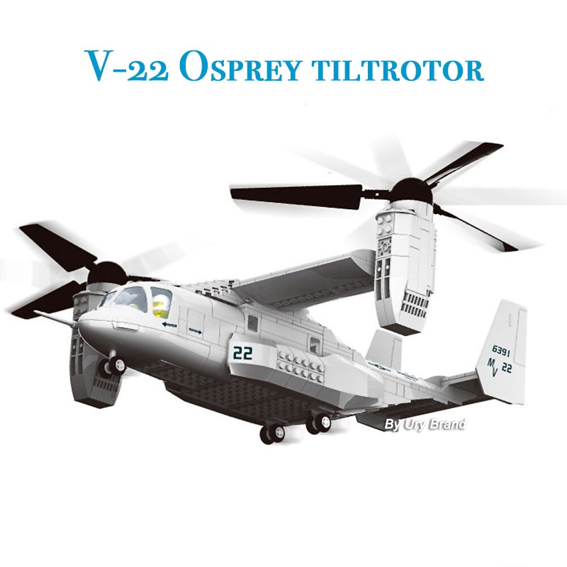 Đồ chơi Lắp ráp Mô hình Máy bay Wange 5006 Military Helicopter Plane Army US V-22 Osprey Tiltrotor Transport Aircraft