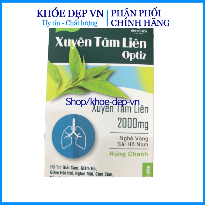 Viên uống Xuyên tâm liên Optiz 2000mg hỗ trợ giải cảm, giảm ho, hắt hơi - Hộp 30 viên