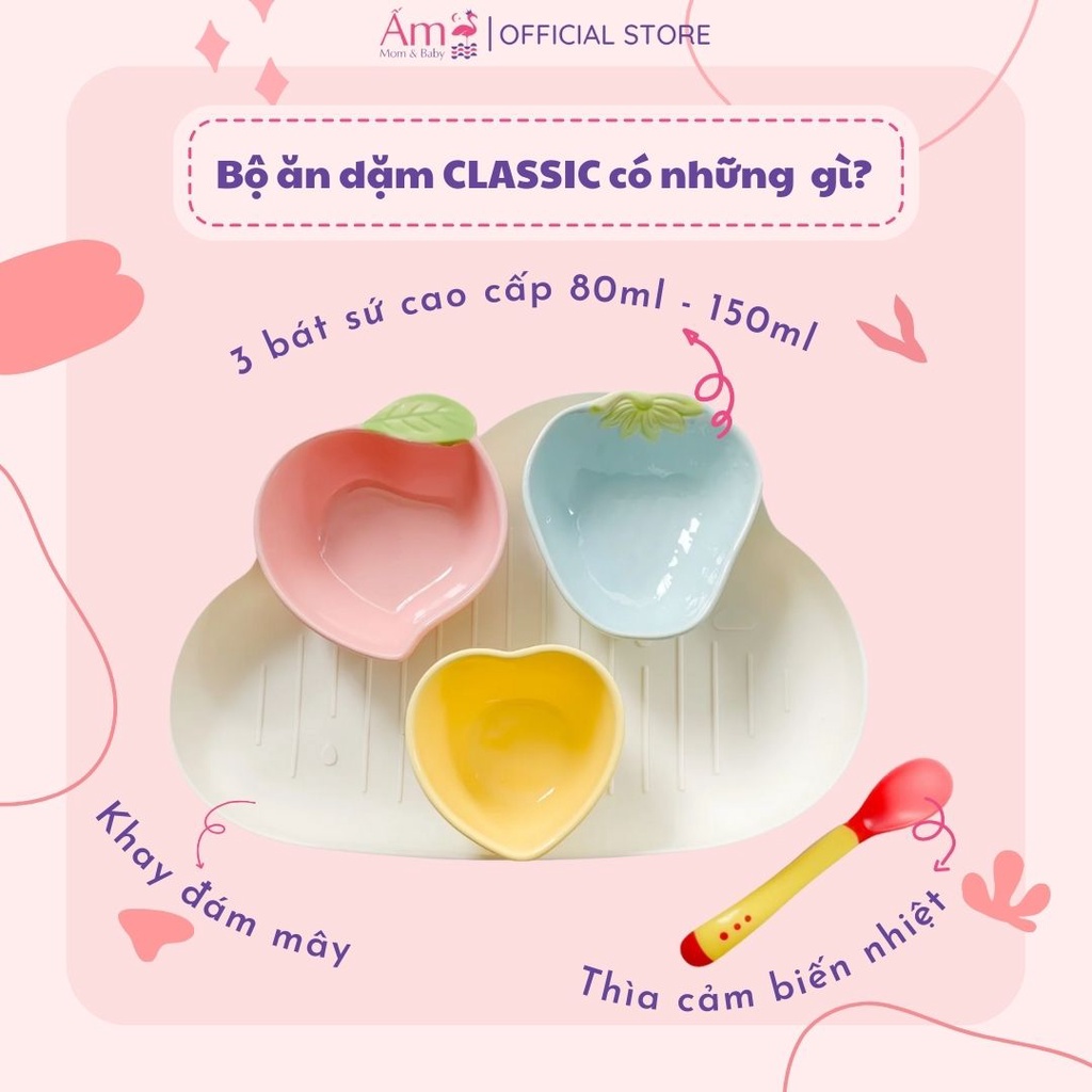 Bộ Bát Ăn Dặm Kiểu Nhật Classic Cho Bé Từ 5 Tháng Tuổi Truyền Thống Ấm Baby Gồm Khay, Bát Và Thìa Ấm Gift Decor