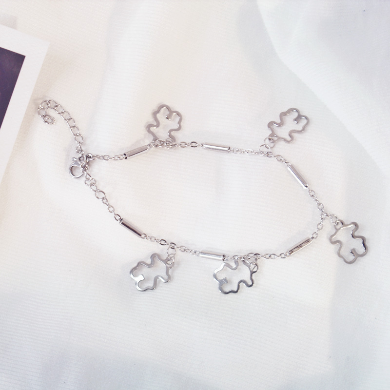 Bear Bracelet Female Personality Hip-hop Double Round Bead Chain Couple Cold Wind Stainless Steel Bear
