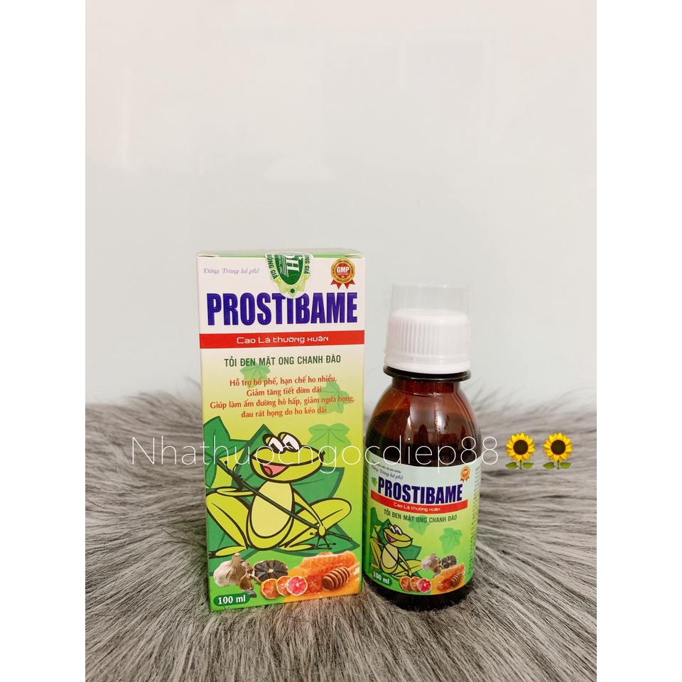 Siro ho Đông trùng bổ phế PROSTIBAME Cao lá thường xuân tỏi đen mật ong chanh đào (Lọ 100ml)