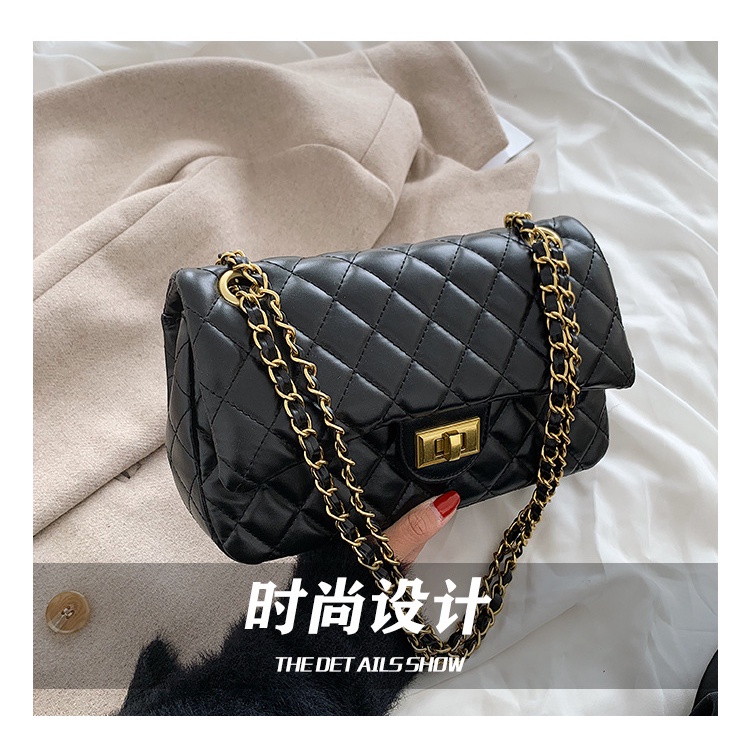 Túi đeo vai JASMIN NOIR dáng vuông nhỏ kẻ sọc hình thoi có dây xích thời trang dành cho nữ