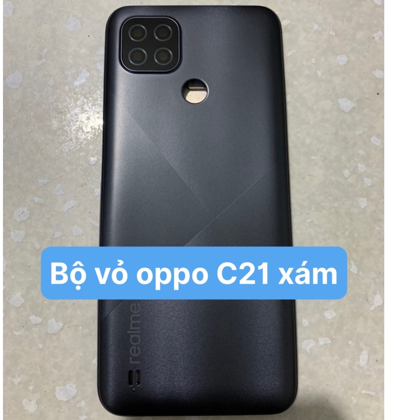 Bộ vỏ oppo Realme C21 Full bộ, hàng zin ( gồm lưng, sườn, phím, kính camera )